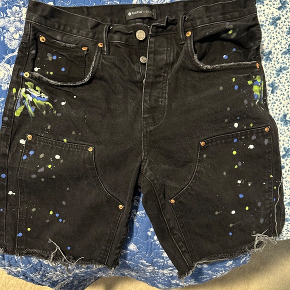 Purple Brand Distressed Paint Splatter Denim Shorts - Picture 2 of 9